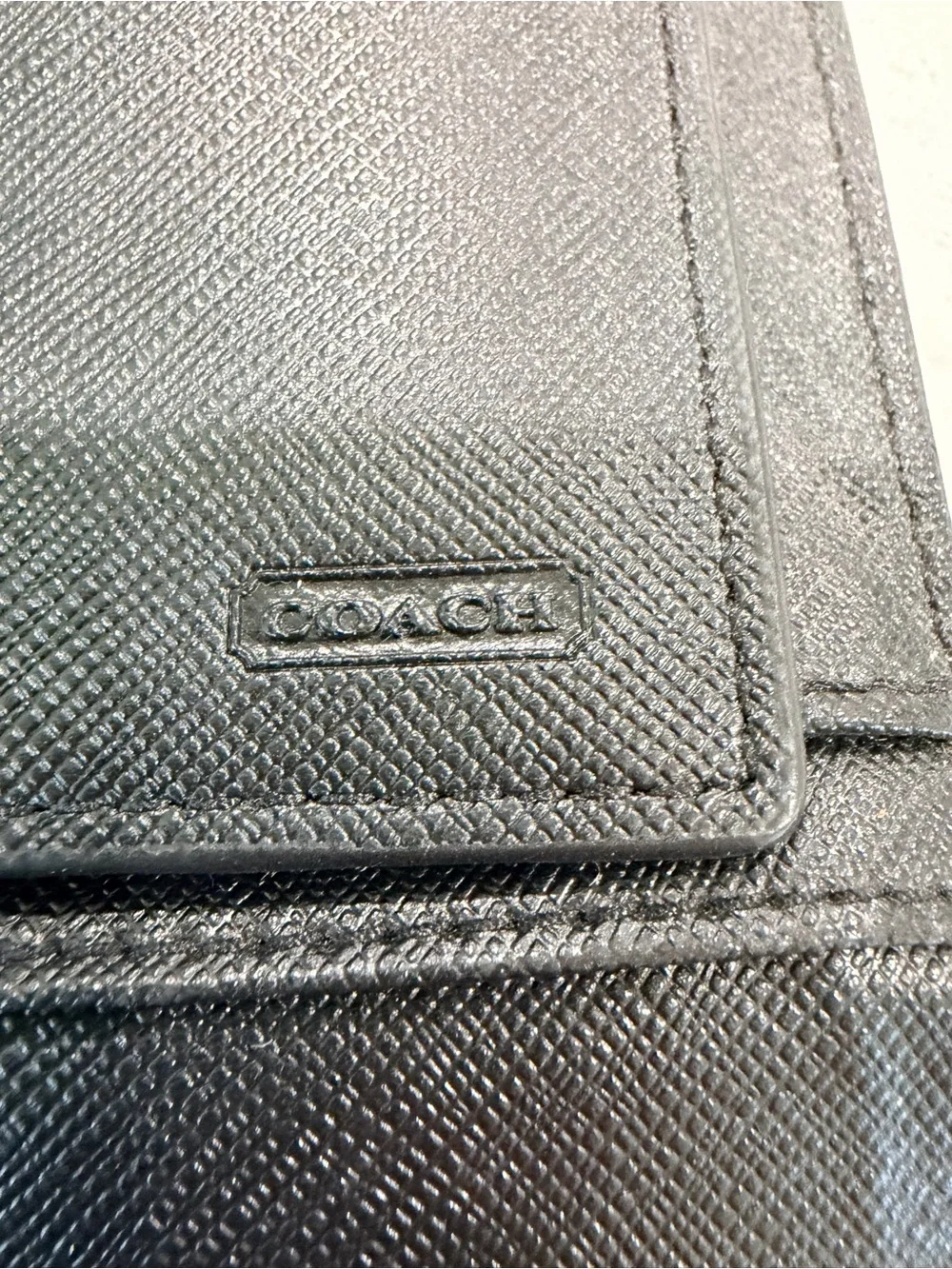 COACH Black Leather Trifold Park Leather Checkbook Wallet